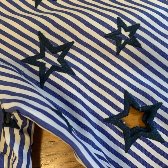 Striped Cut-Out Star Embroidery Long Sleeve Button up Shirt blue size M - Picture 14 of 15